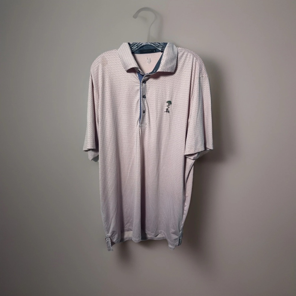 Greyson Golf Polo Shirt Pink Geometric Men’s XL a very small stain (0887gw6)